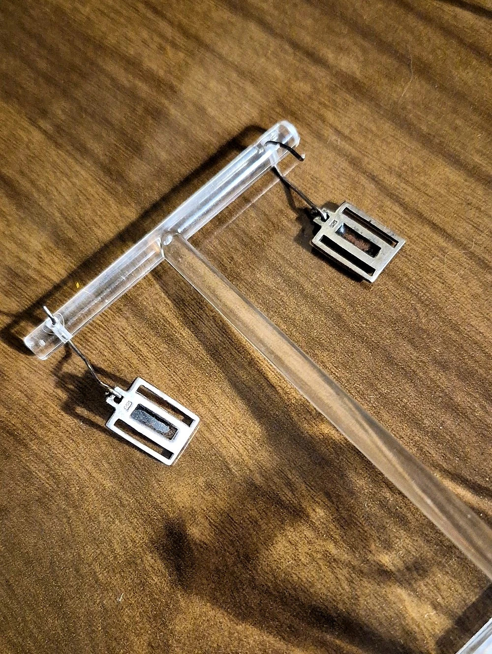 Sterling Rectangular Black Inset Earrings - Picture 4 of 4